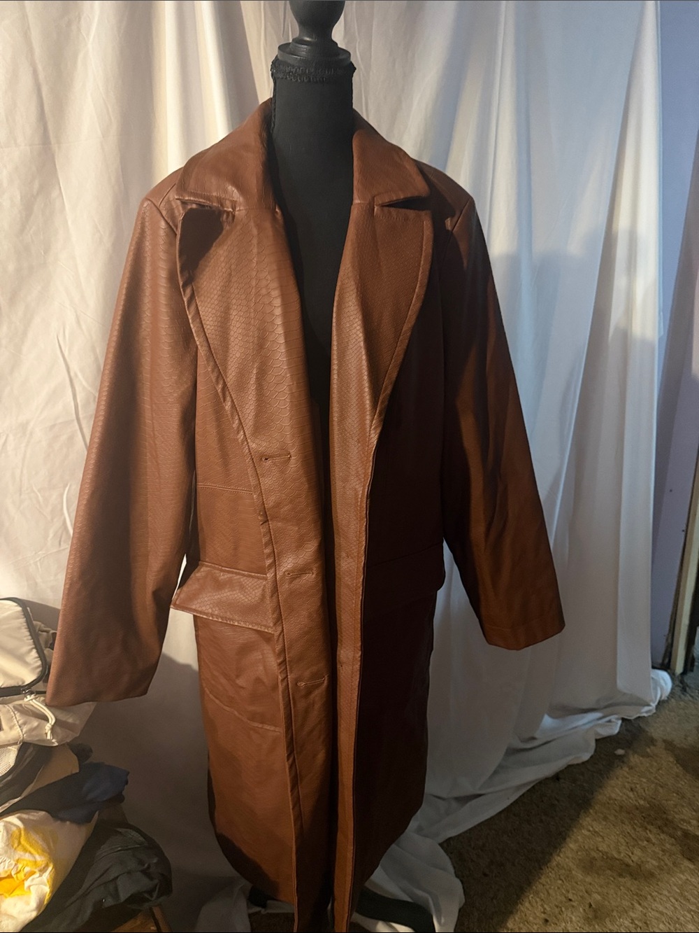 Ava & Viv Chestnut Faux Leather Long Trench Coat